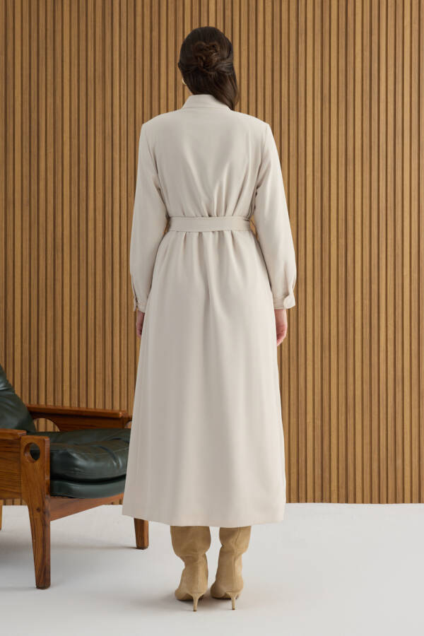 Bej Boncuk İşleme Detaylı Ferace - 6