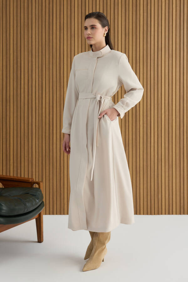 Bej Boncuk İşleme Detaylı Ferace - 3