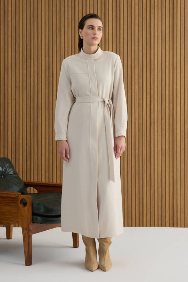 Bej Boncuk İşleme Detaylı Ferace - 4