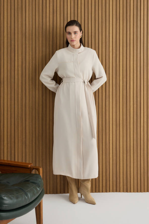 Bej Boncuk İşleme Detaylı Ferace - Aker