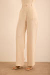 Bej Boru Paça Keten Pantolon - 3
