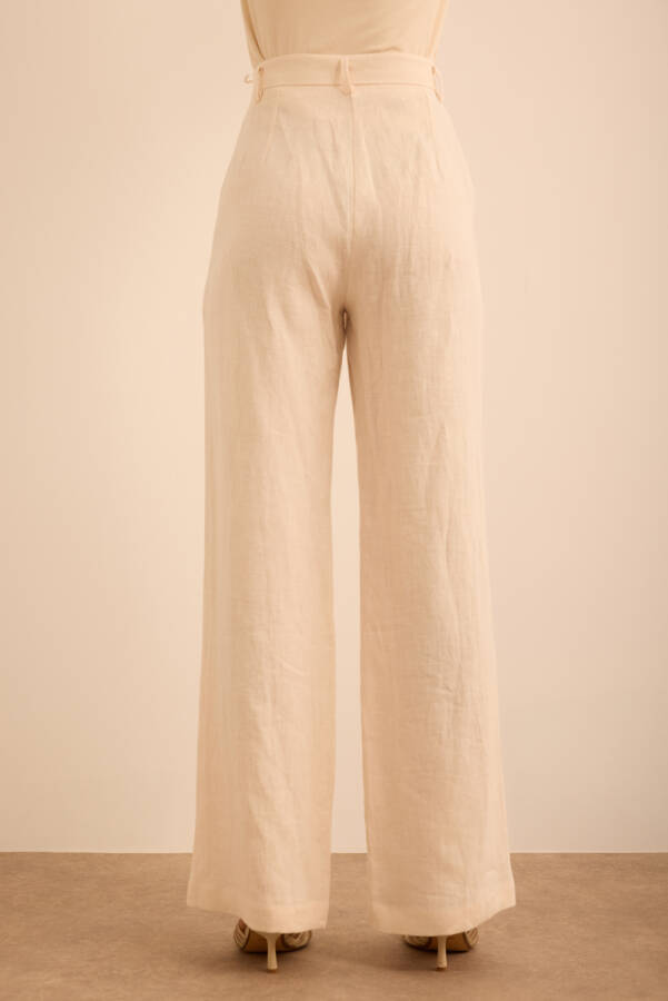 Bej Boru Paça Keten Pantolon - 6