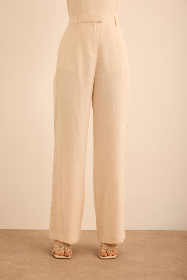 Bej Boru Paça Keten Pantolon - Aker (1)