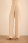 Bej Boru Paça Keten Pantolon - 3