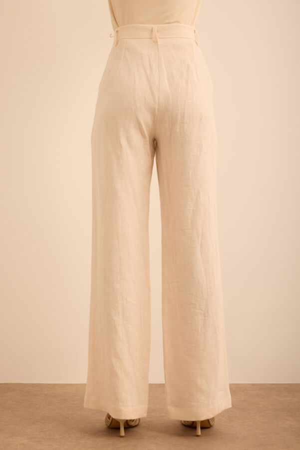 Bej Boru Paça Keten Pantolon - 6