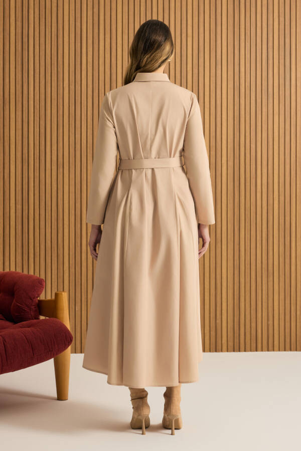 Bej Cotton Elbise - 5