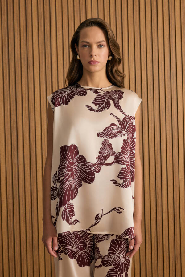 Bej Desenli İpek Bluz - Aker (1)