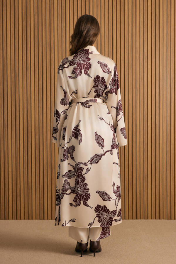 Bej Desenli İpek Kimono - 6