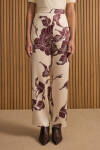 Bej Desenli İpek Pantolon - 3