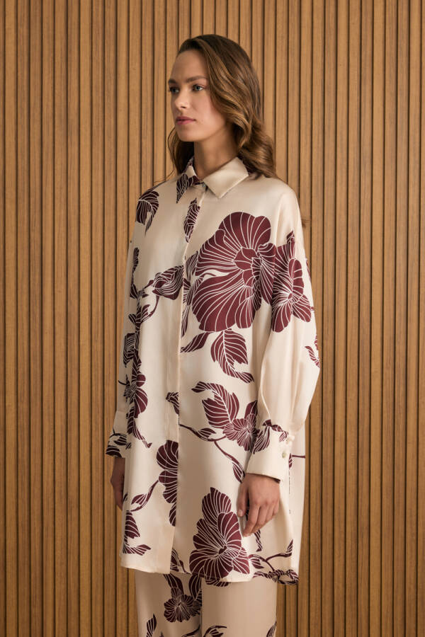 Bej Desenli İpek Tunik - 3