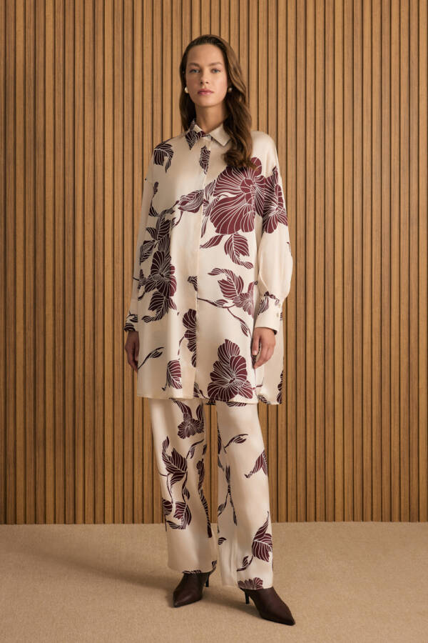 Bej Desenli İpek Tunik - Aker (1)