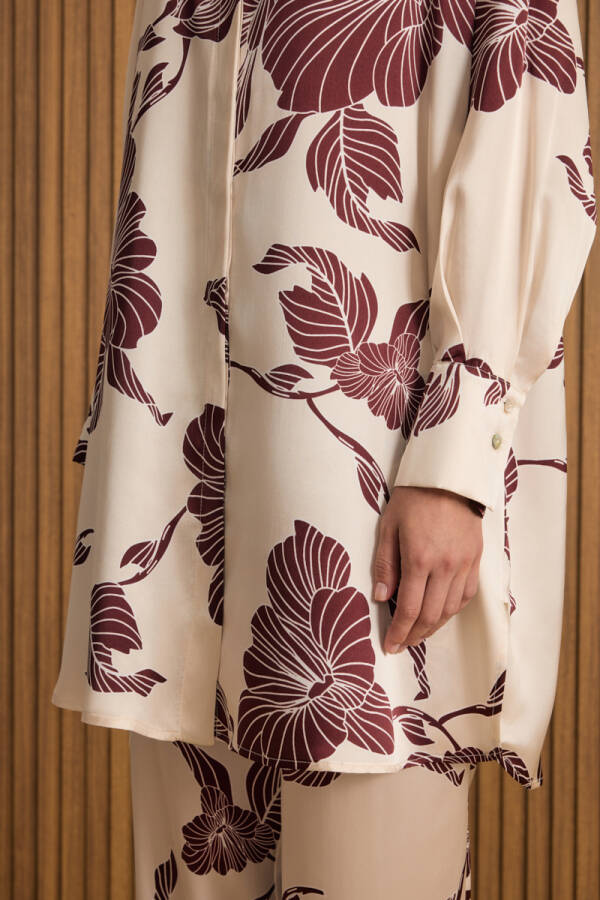 Bej Desenli İpek Tunik - 5