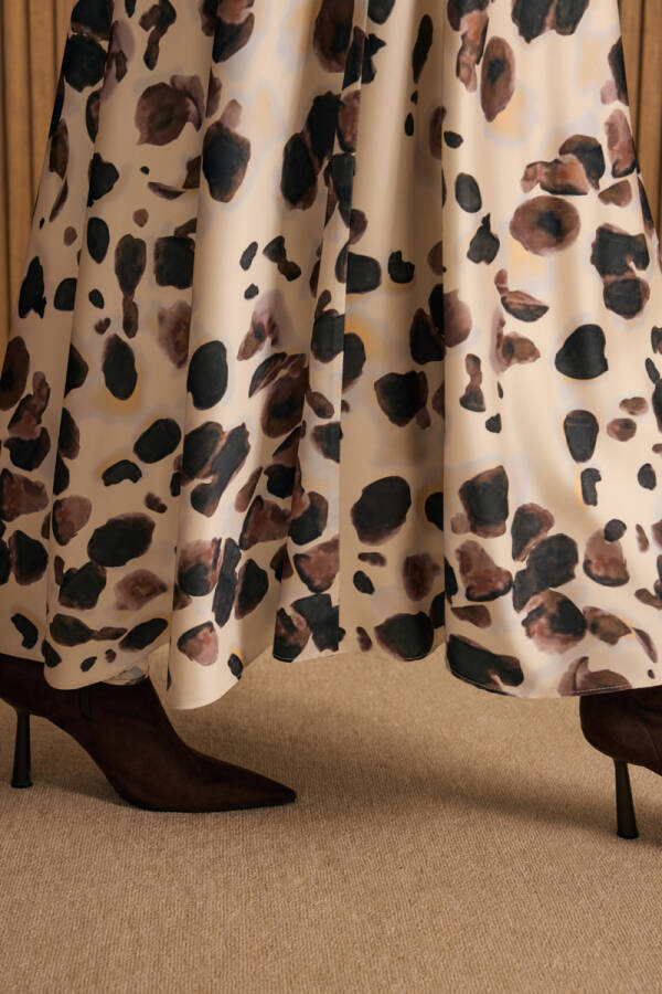 Bej Desenli Kloş Etek - 5