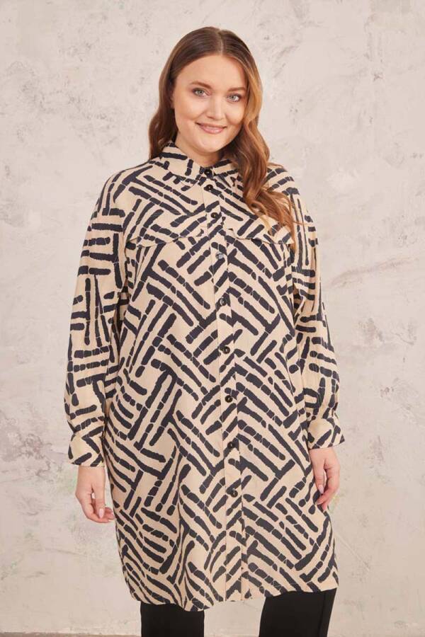 Bej Desenli Rahat Kesim Kısa Kap - 1