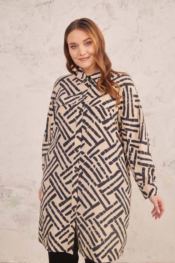 Bej Desenli Rahat Kesim Kısa Kap - 3