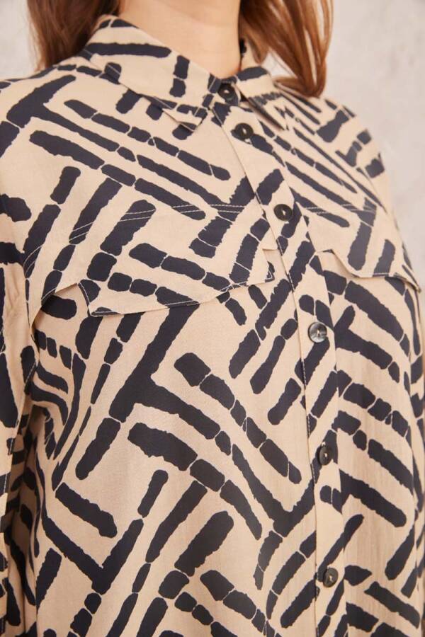 Bej Desenli Rahat Kesim Kısa Kap - 5