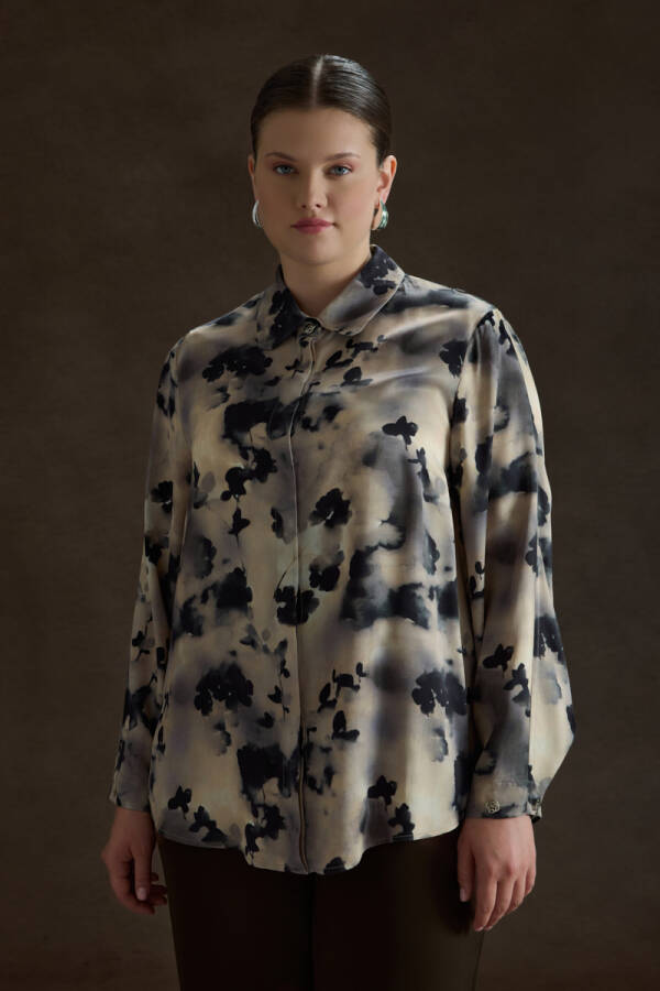 Bej Desenli Viscon Bluz - Aker