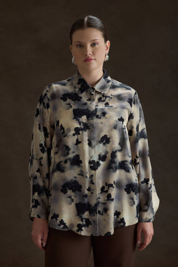 Bej Desenli Viscon Bluz - Aker (1)