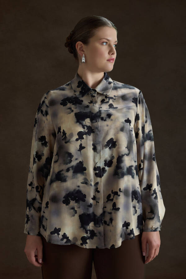 Bej Desenli Viscon Bluz - 3