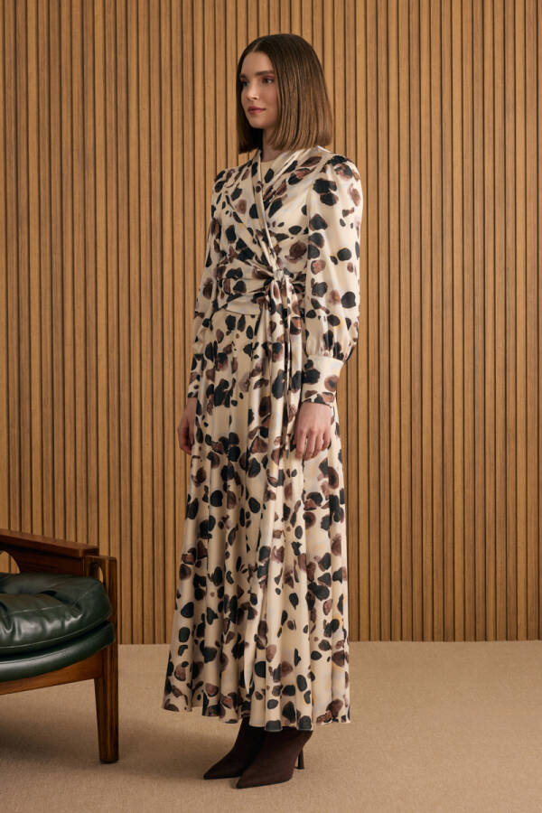 Bej Desenli Yandan Bağlamalı Bluz - 3