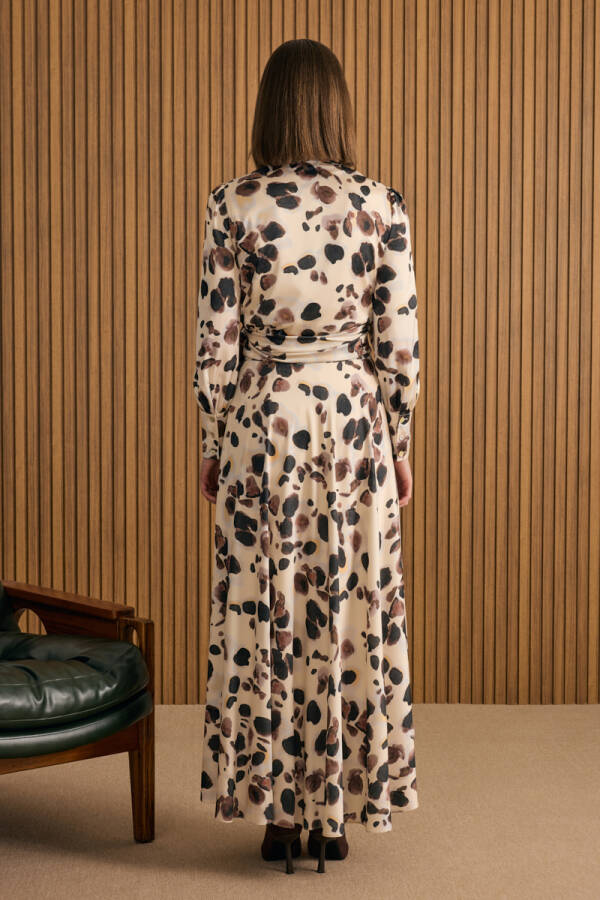 Bej Desenli Yandan Bağlamalı Bluz - 5