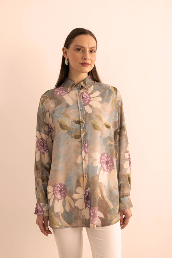 Bej Dokuma Desenli Bluz - 4