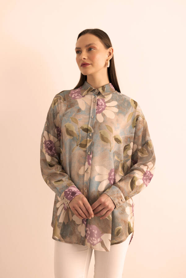 Bej Dokuma Desenli Bluz - 2