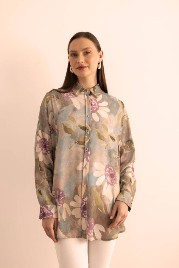 Bej Dokuma Desenli Bluz - 5