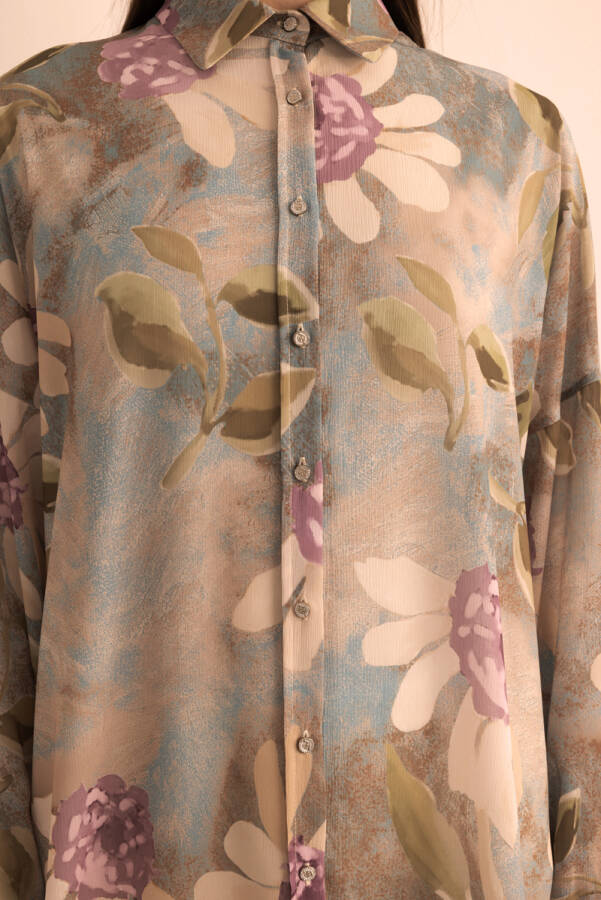 Bej Dokuma Desenli Bluz - 6