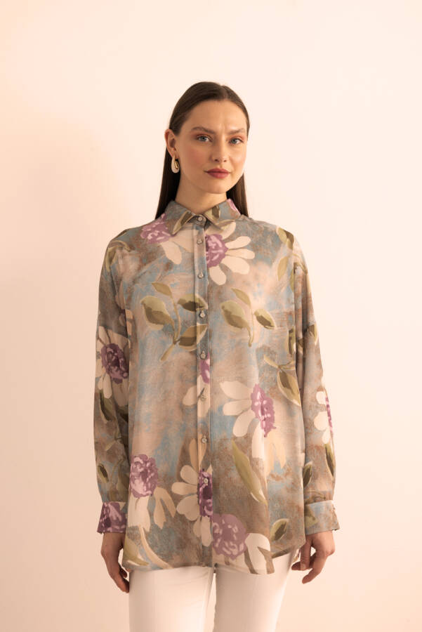 Bej Dokuma Desenli Bluz - 1