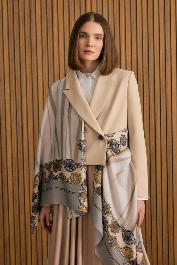 Bej Dokuma Kısa Ceket - Aker