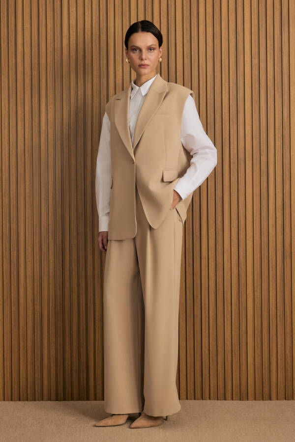 Bej Dokuma Pantolon - 1