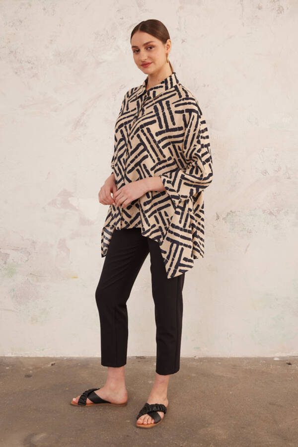 Bej Etek Ucu Asimetrik Bluz - 1