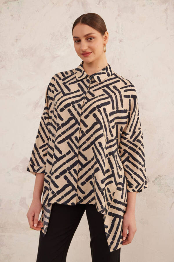 Bej Etek Ucu Asimetrik Bluz - 2