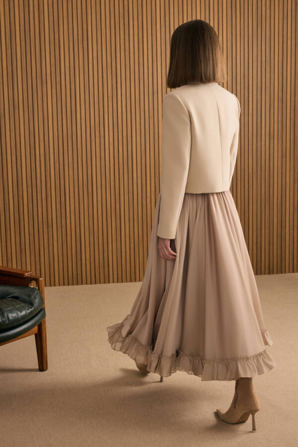Bej Fırfırlı Şifon Etek - 3