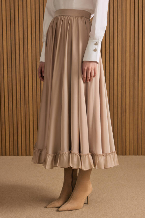 Bej Fırfırlı Şifon Etek - 4