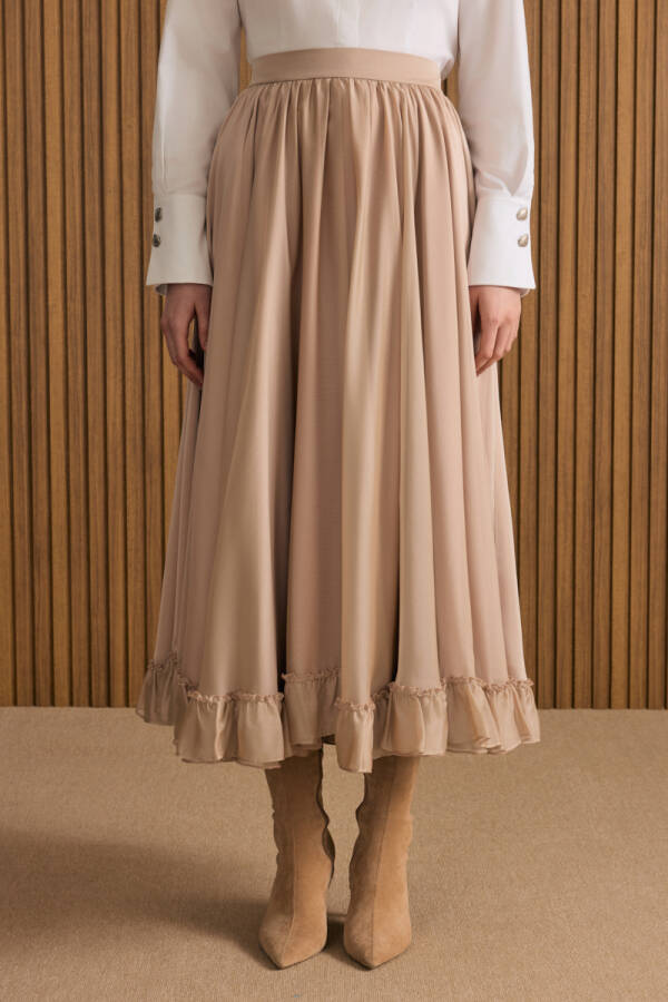 Bej Fırfırlı Şifon Etek - 2
