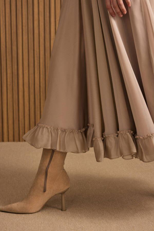 Bej Fırfırlı Şifon Etek - 5