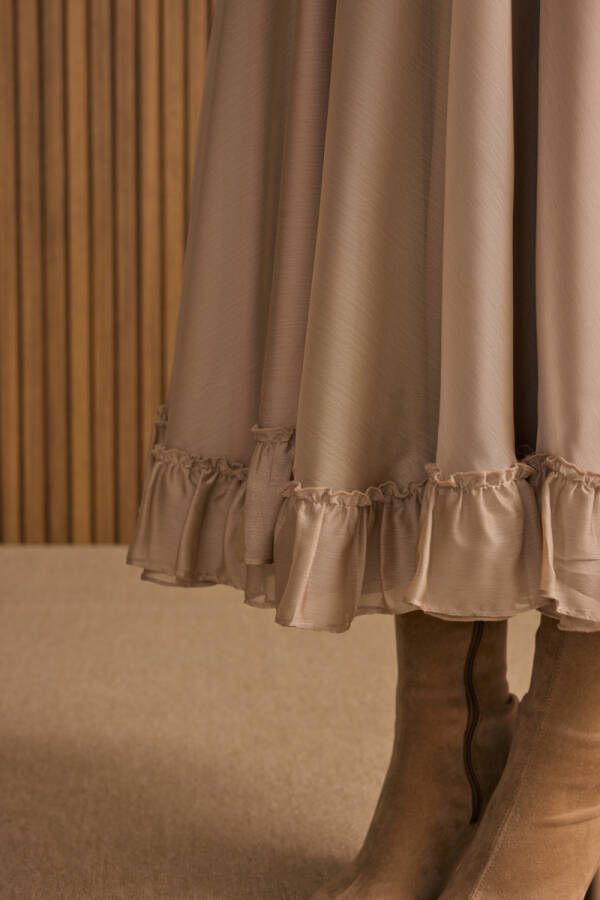 Bej Fırfırlı Şifon Etek - 6