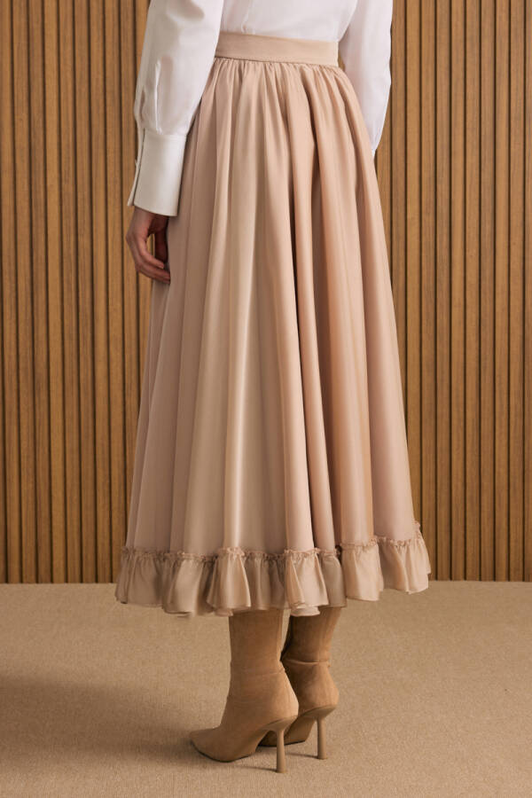 Bej Fırfırlı Şifon Etek - 7