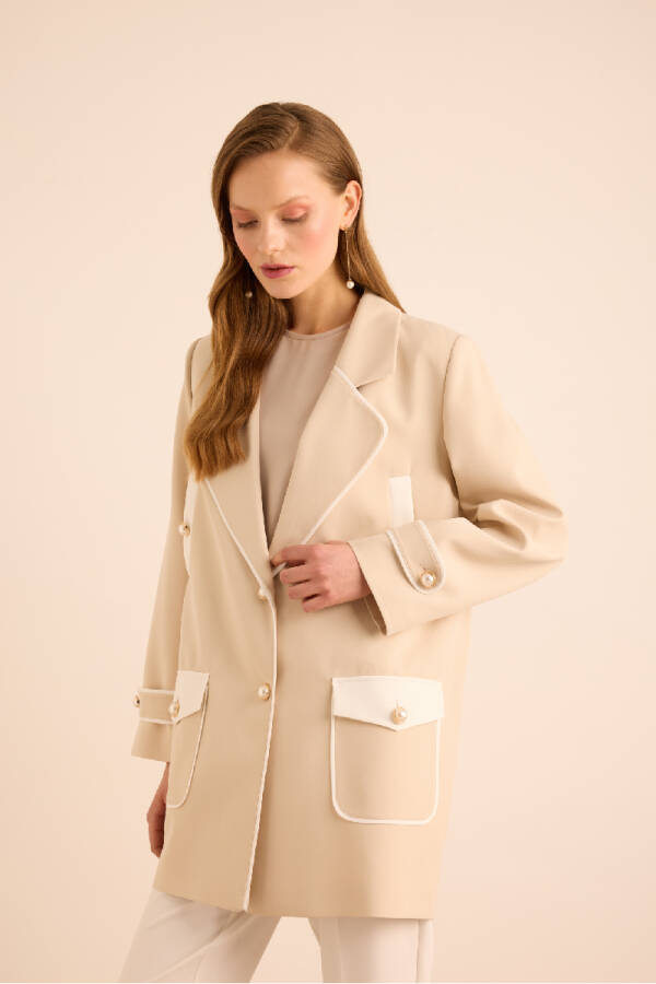 Bej Garnili Cep Detaylı Kap - 4