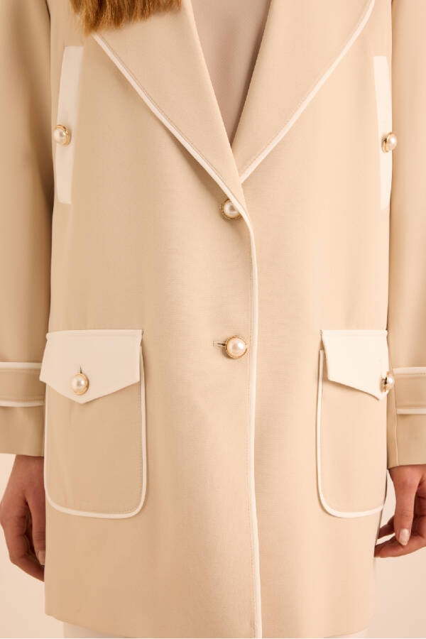 Bej Garnili Cep Detaylı Kap - 5