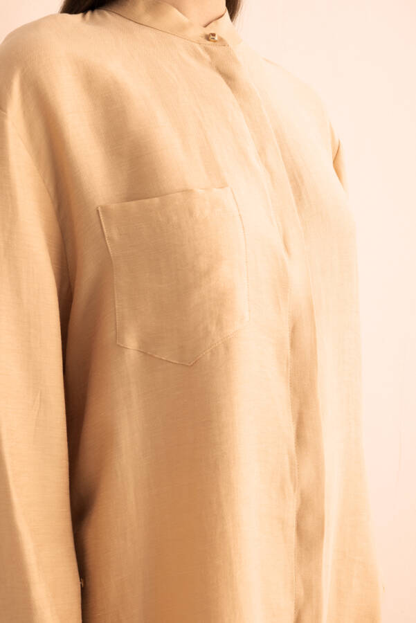 Bej Hakim Yaka Keten Bluz - 5