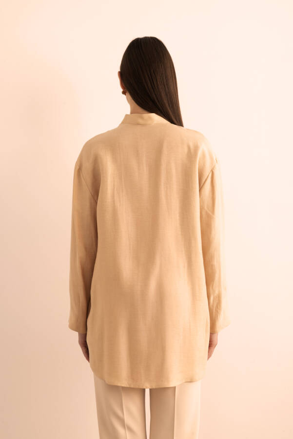 Bej Hakim Yaka Keten Bluz - 7