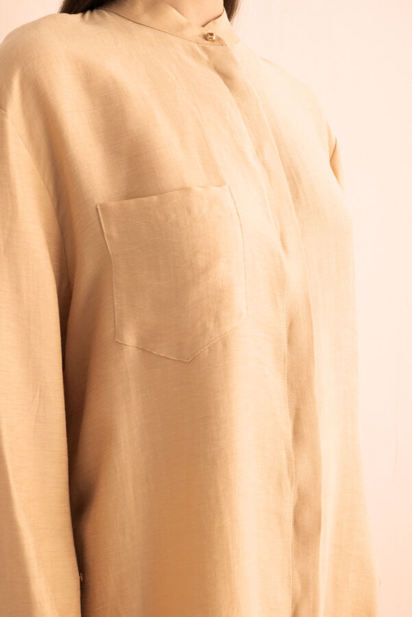 Bej Hakim Yaka Keten Bluz - 5