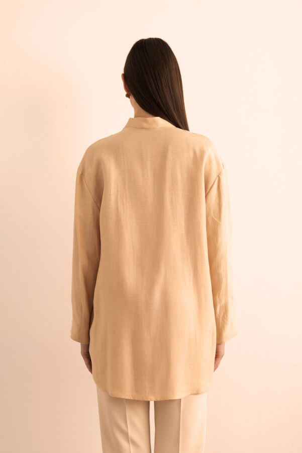 Bej Hakim Yaka Keten Bluz - 7