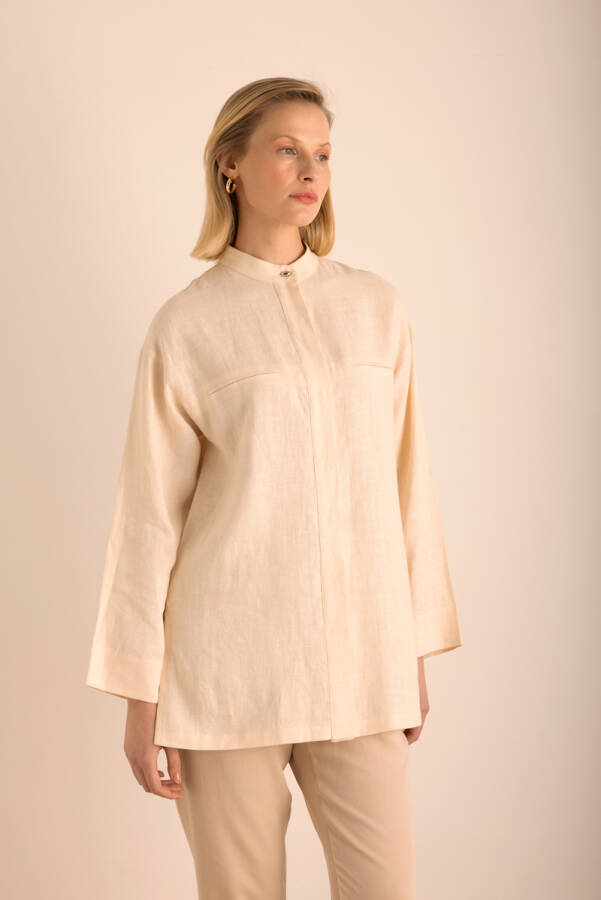 Bej Hakim Yaka Keten Gömlek - Aker (1)