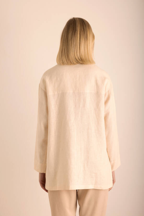 Bej Hakim Yaka Keten Gömlek - 6
