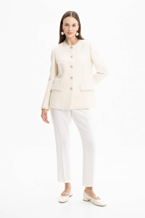 Bej Hakim Yaka Püskül Detaylı Ceket - 2