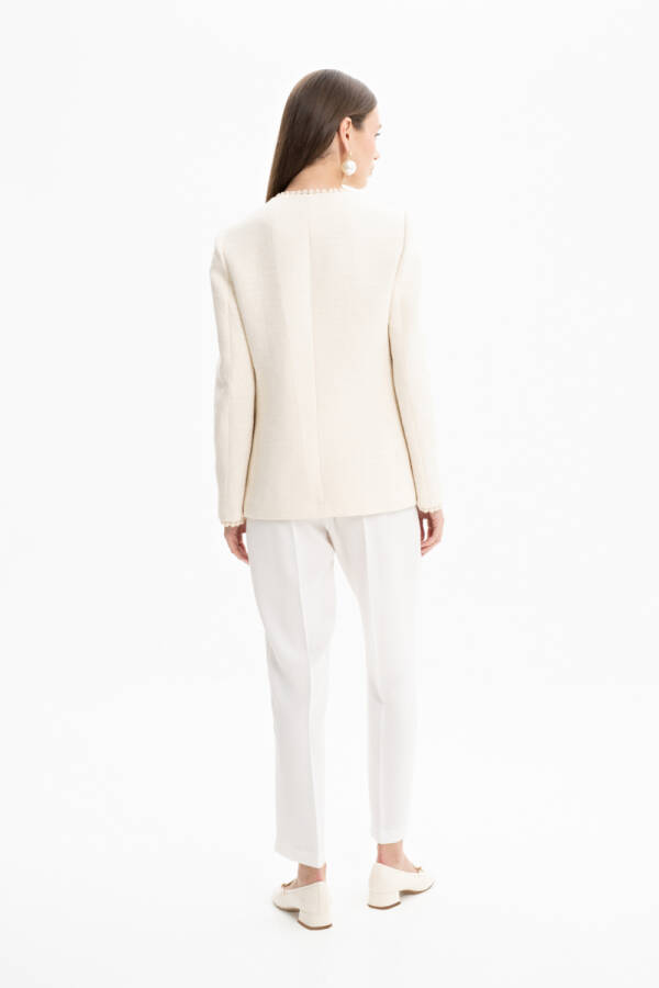 Bej Hakim Yaka Püskül Detaylı Ceket - 4